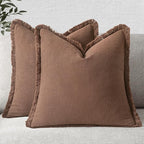 MIULEE Linen Fringe Decorative Fall Euro Pillow Covers Dark Coffee 24x24 | Set by MIULEE