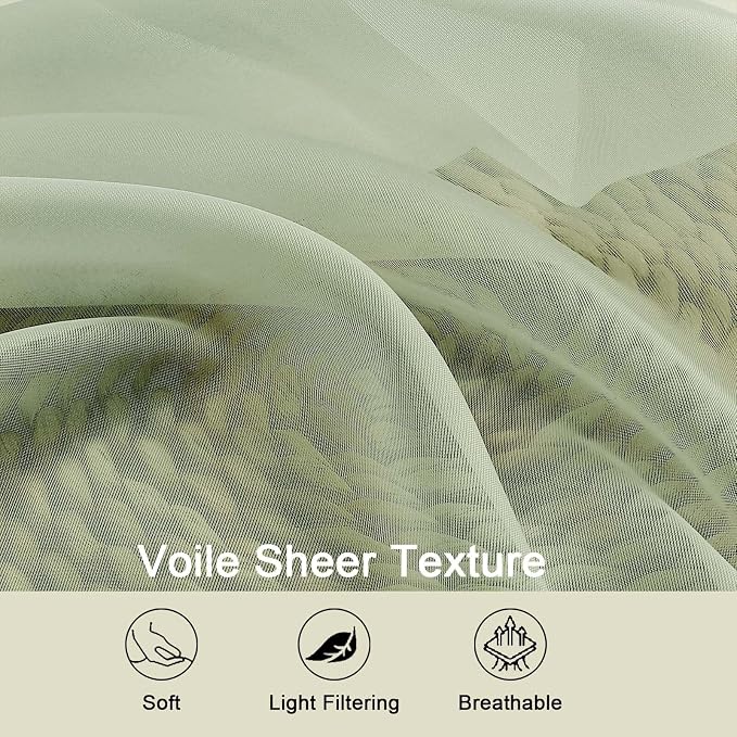 Sheer Light Green Curtains for Bedroom Living Room 90 Inches Long 2 Panels Set - Image 3