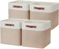 DULLEMELO Fabric Storage Cubes,13 inch Cube Stroage Bins for Empty Gift Basket,Toy Nursery Storage Linen Closet Organizers and Storage Baskets Shelves Bins(White&Khaki)