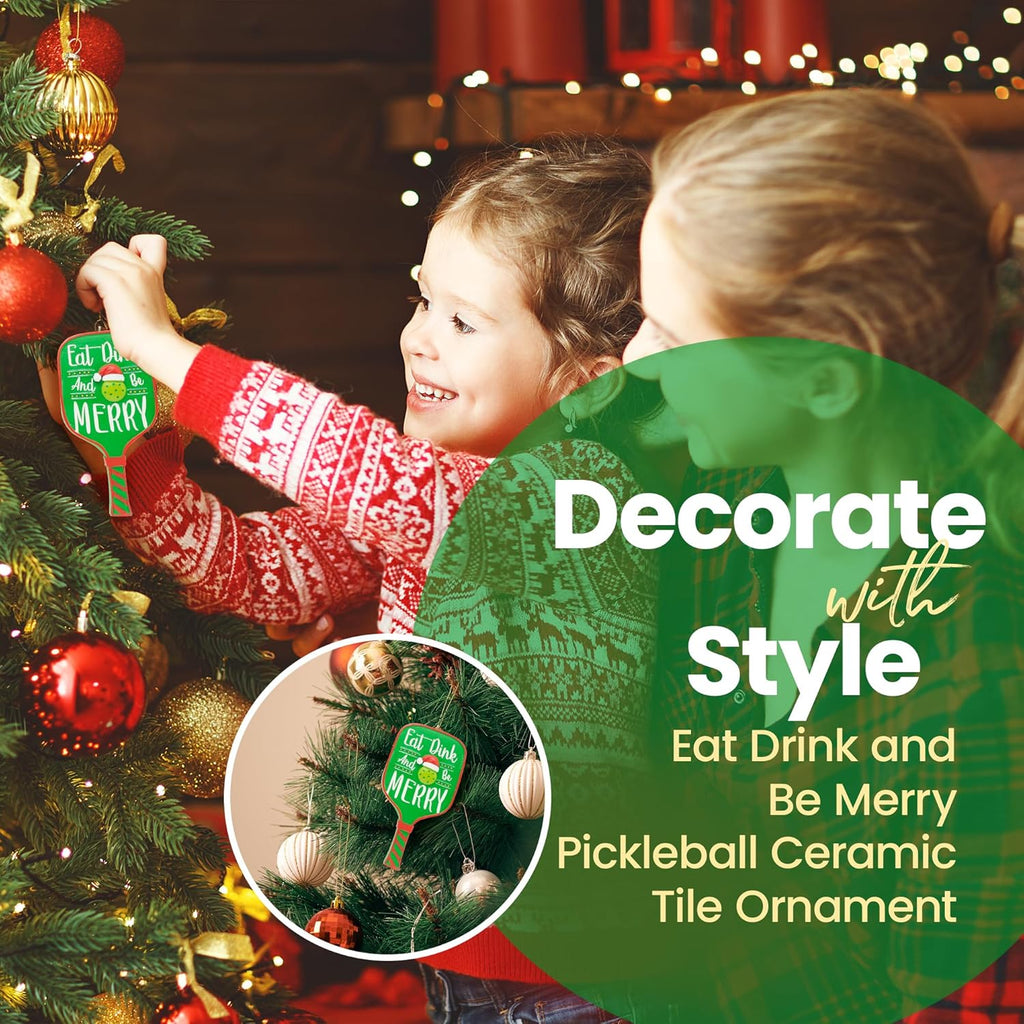 Eat Dink and Be Merry Pickleball Paddle Christmas Ornament, a US Family-Owned Business - Sportybella Pickleball Gifts Christmas Tree Decorations, Sports Enthusiast Pickleball Paddles Decor