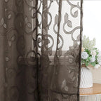 Furman Sheer Curtains Chocolate 24 Inch Length 2 Panels Set, Elegant Geometric - Image 2
