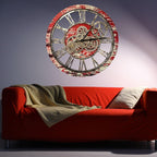 The Gears Clock The Original Real Moving Gear Wall Clock Vintage Industrial Oversized Rustic Farmhouse (24 inch (60cm),Red Lava)