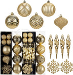 50PCS Christmas Tree Ornaments Set with Shatterproof Balls Icicle Snowflake Hanging Ornaments for Home Office Farmhouse Christmas Decorations, Gold