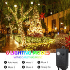 Music Motion Sensor Christmas String Lights 105ft 300 LED, Warm White Christmas Tree Light，End to End Plug In 6 Modes Christmas Lights, Waterproof for Indoor Outdoor Tree Party Yard Room Decor