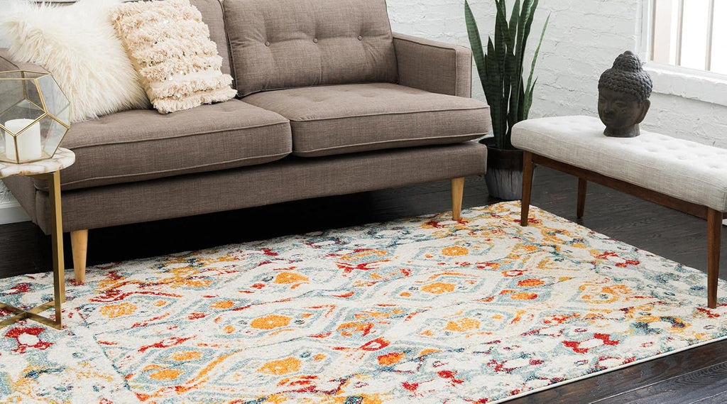 Unique Loom Rosso Collection Vintage, Geometric, Bohemian, Traditional, Distressed, Southwestern Area Rug, 4' 0" x 6' 0", Multi/Ivory