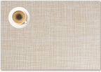 Placemats Set of 12 - Easy Clean Woven Vinyl Placemat for Dining Table, Indoor/Outdoor Place Mats, Washable PVC Table Mats（Beige）