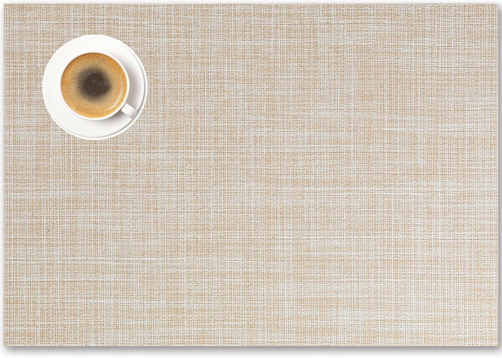 Placemats Set of 8 - Easy Clean Woven Vinyl Placemat for Dining Table, Indoor/Outdoor Place Mats, Washable PVC Table Mats（Beige）