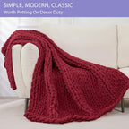 Bigacogo Chunky Knit Throw Blanket for Couch, 40x40 inches, 100% Hand Knitted with Thick Jumbo Chenille Yarn, Cozy Soft Large Rope Knot Cable Crochet Blankets for Sofa Bed Living Room, Red