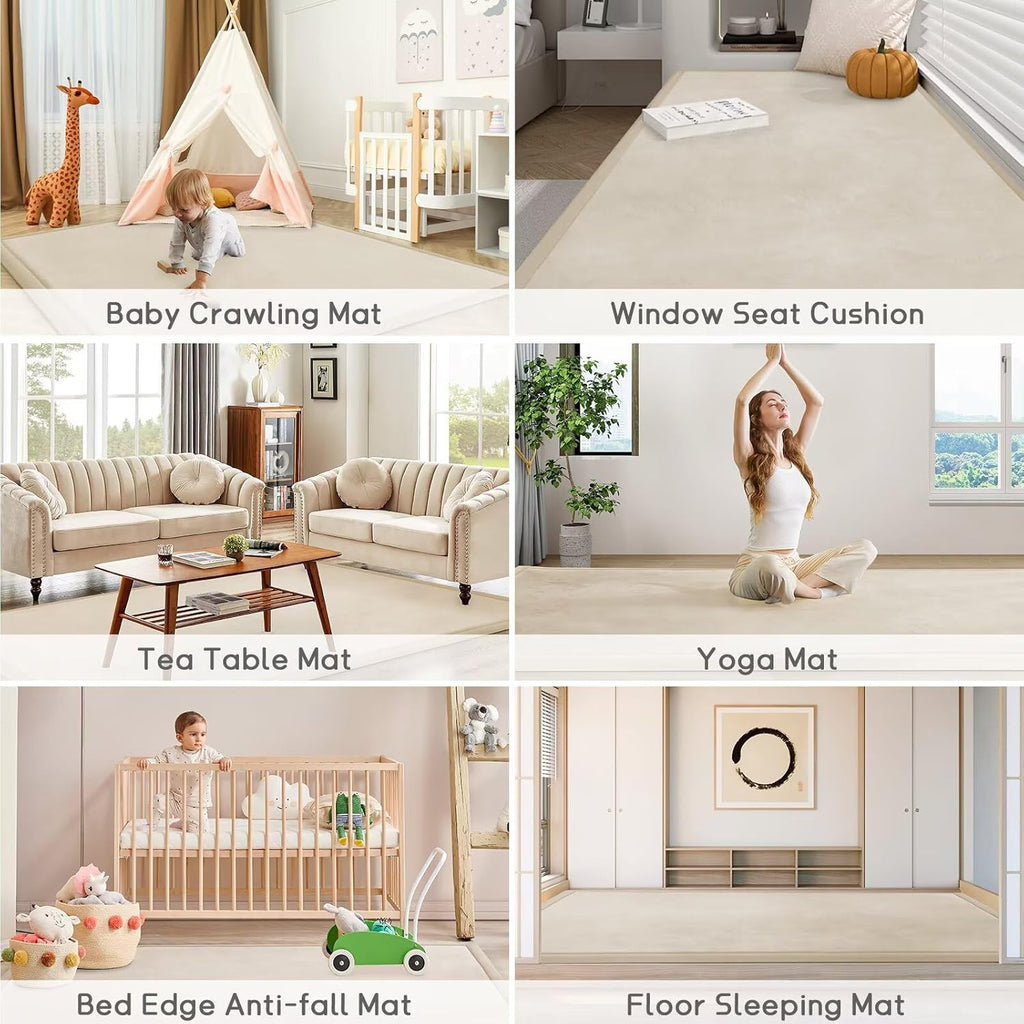 Baby Play Mat for Floor Tummy Time Mat Nursery Rug Muscle Mat Area Rug Playroom Rug Tatami Mat 6'7"x5'11" Memory Foam 1.3" Thick Crawling Mat For Babies,Toddlers, Infants, Kids,Floor Mat(Beige)