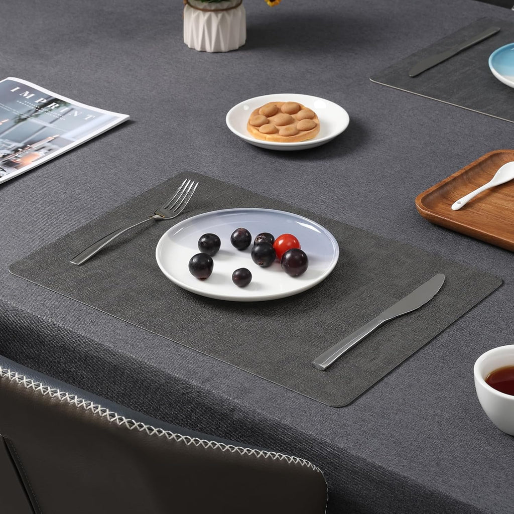 Myir JUN Placemats Dual Sided, Faux Leather Place Mats Set of 8 Indoor Placemat for Dining Table Non-Slip Washable Place Mat Heat Resistant Outdoor Table Mats (Set of 8, Gray Brown)