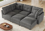 LLappuil Modular Sectional Sofa with Storage Seats, Corduroy Convertible Modular U Shaped Sectional Couch for Living Room, 6 Seat Oversized Sofa with 6 Back Cushion 6 Throw Pillow, Grey