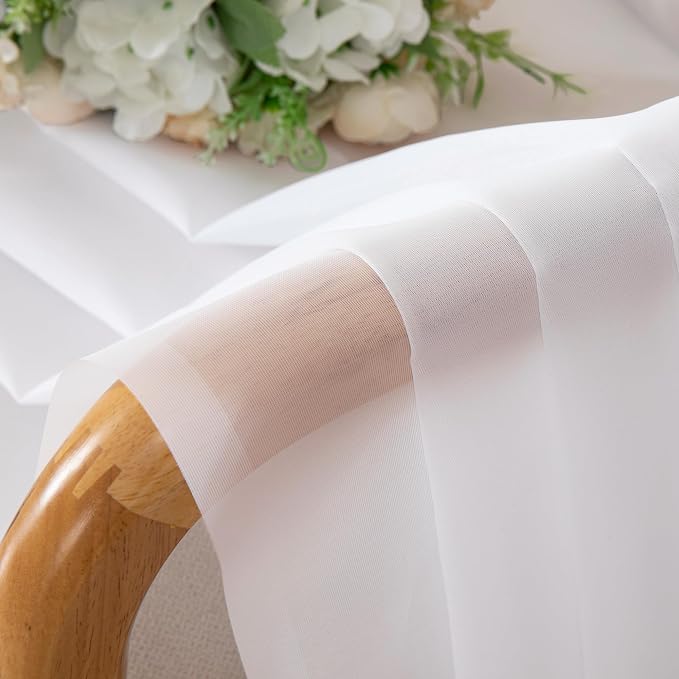Chyhomenyc White Sheer Curtains 63 Inch Length 2 Panels | Light Filtering - Image 3