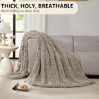 L'AGRATY Chunky Knit Blanket Throw: 80''x90'' Chenille Chunky Knitted Throw Blankets for Bed Couch - Handmade Thick Big Cable Knit Blanket - Large Crochet Rope Blankets for Home Decor(Light Linen)