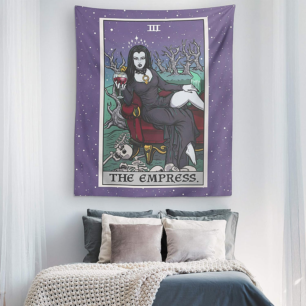 The Empress Tarot Card Tapestry - Female Vampire - Gothic Halloween Home Decor Wall Hanging (60" x 50")