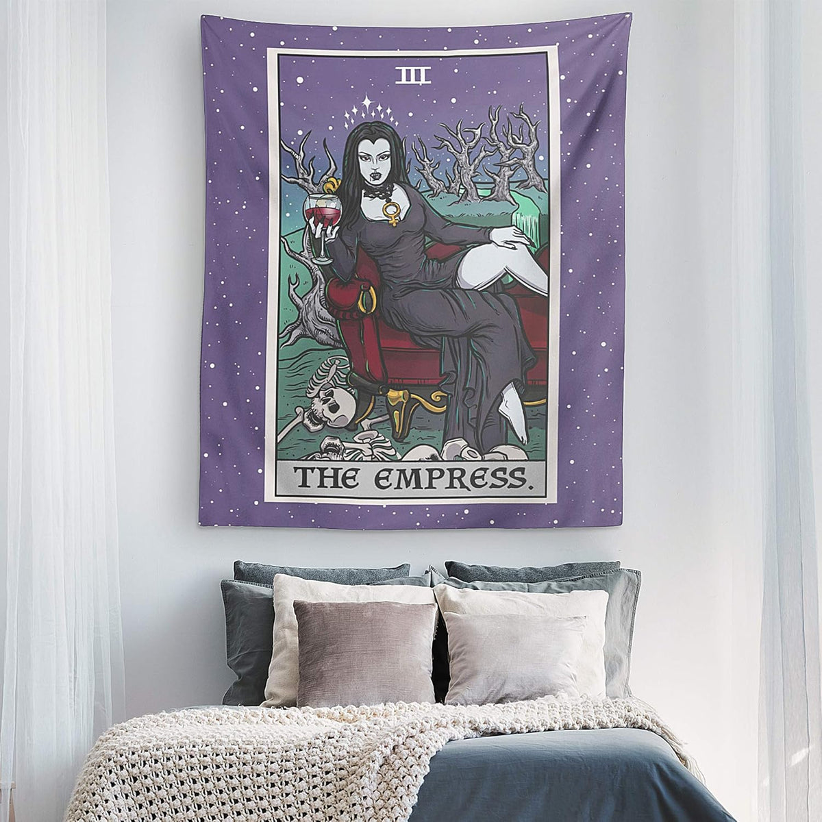 The Empress Tarot Card Tapestry - Female Vampire - Gothic Halloween Home Decor Wall Hanging (60" x 50")