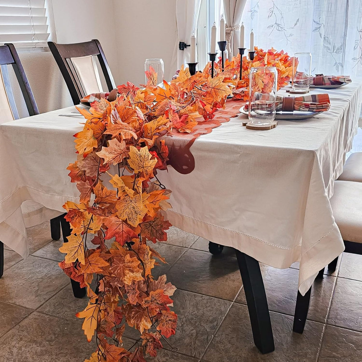 CQURE 20 Pack Fall Leaf Garland, Total 118Ft Artificial Fall Vines Autumn Garland Fall Maple Leaves Thanksgiving Decor for Home Wedding Fireplace Party