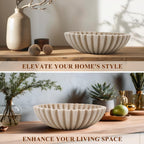 Large Decorative Bowl, Modern Handicraft Bowls for Home Decor, Decorative Fruit Bowl for Kitchen Counter, Ruffle Decor, Stylish Key Bowl for Entry Table, Artificial Stone Beige