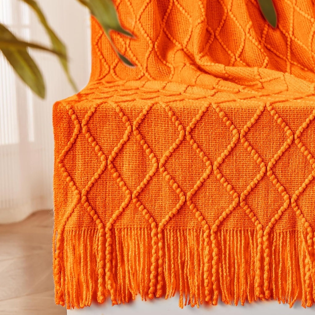 inhand Fall Throw Blanket Burnt Orange for Couch, Soft Living Room Home Decor Knitted Twin Size Blanket, Outdoor Lightweight Breathable Summer Blanket, Farmhouse Warm Woven Decorative, 60"x80"
