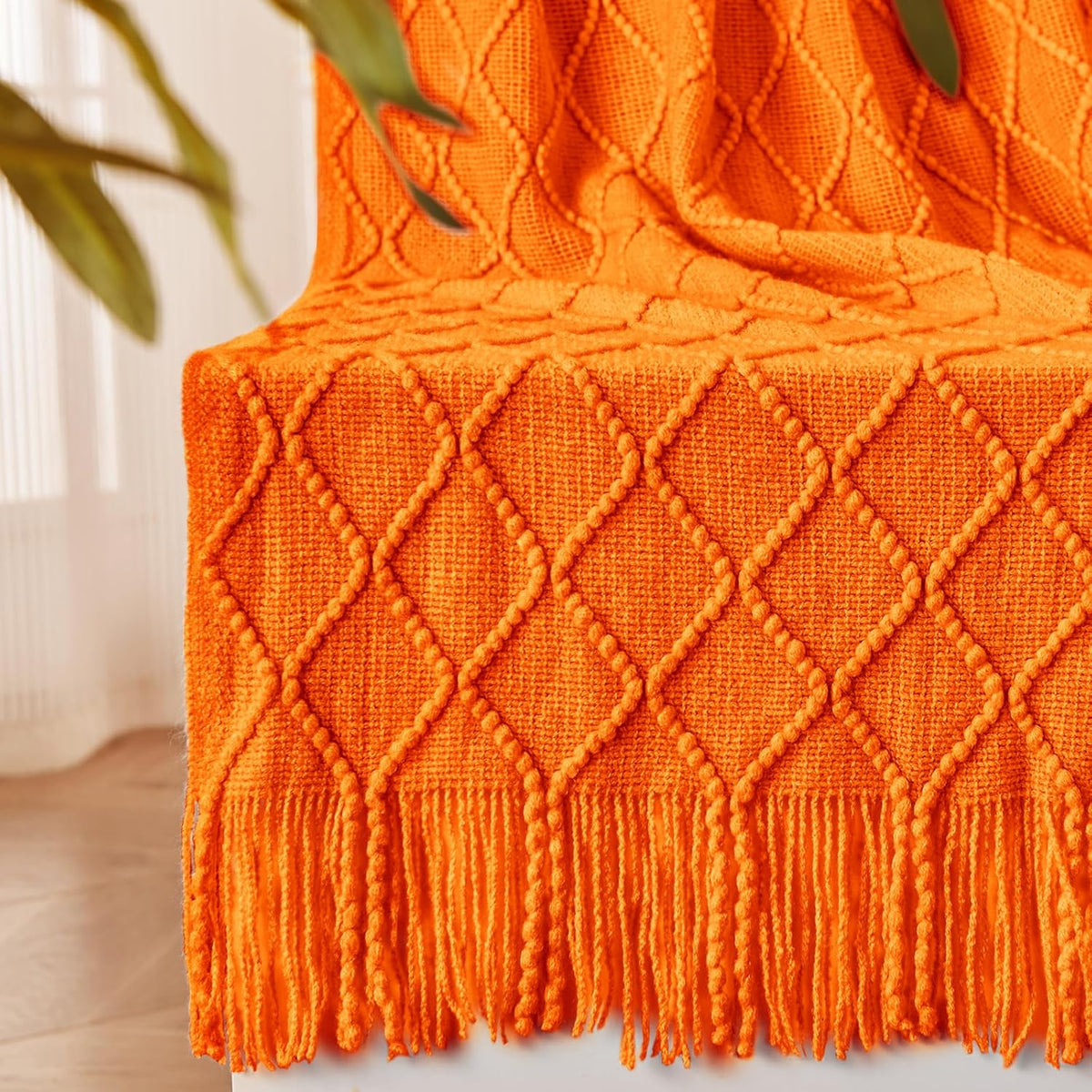 inhand Fall Throw Blanket Burnt Orange for Couch, Soft Living Room Home Decor Knitted Twin Size Blanket, Outdoor Lightweight Breathable Summer Blanket, Farmhouse Warm Woven Decorative, 60"x80"
