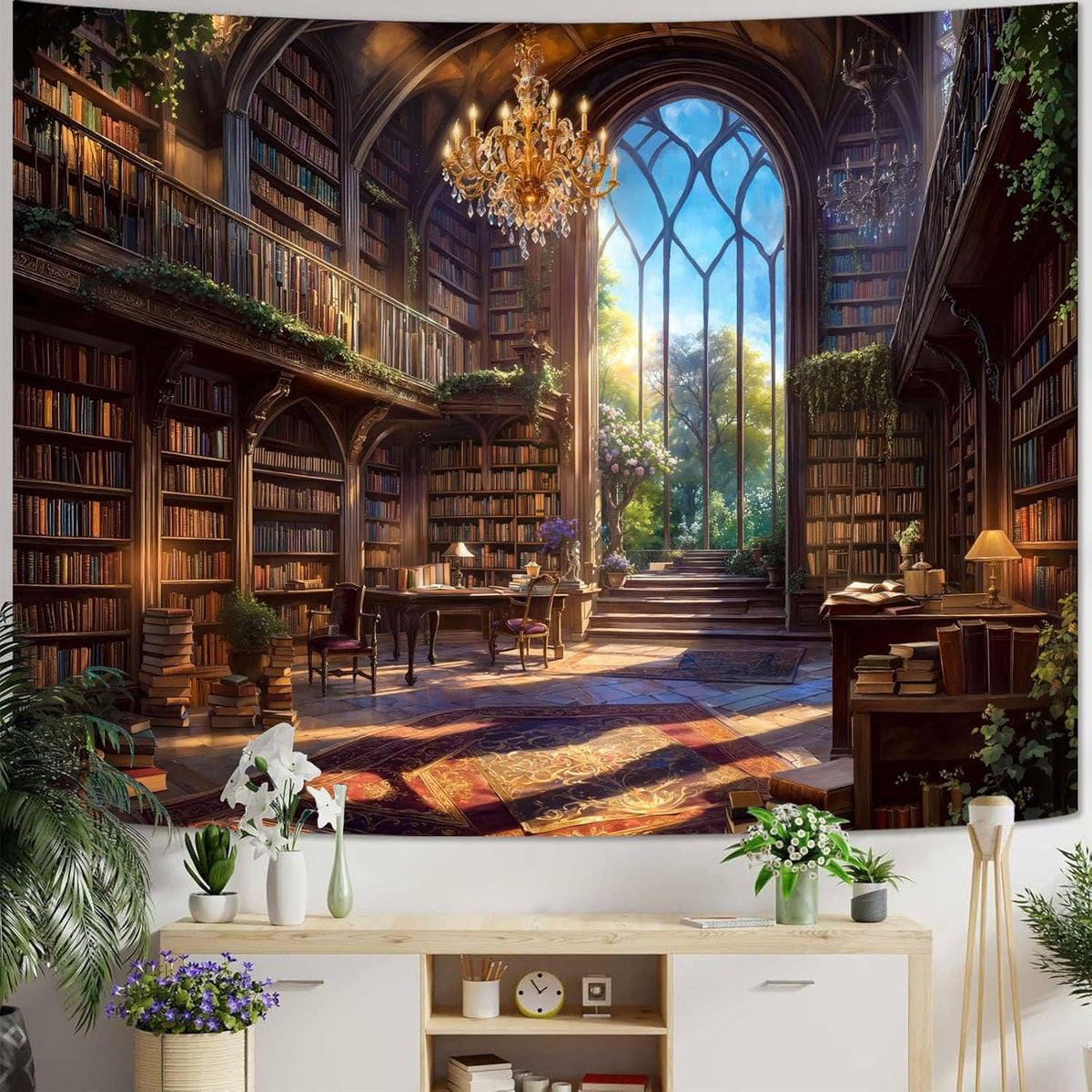 Accnicc Vintage Library Tapestry Medieval Bookshelf Tapestries Wall Hanging Fantasy Academia Hall Book Backdrop Large Tapestry for Bedroom Living Room Dorm Classroom 80 x 60 inch