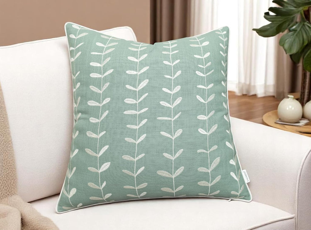 VAGMINE Embroidered Lollipop Pillow Cover - 18x18 Inches Square - 100% Cotton Light Teal Decorative Cushion Cover - Modern Textured Embroidery - Elegant Accent for Sofa, Bed, Living Room