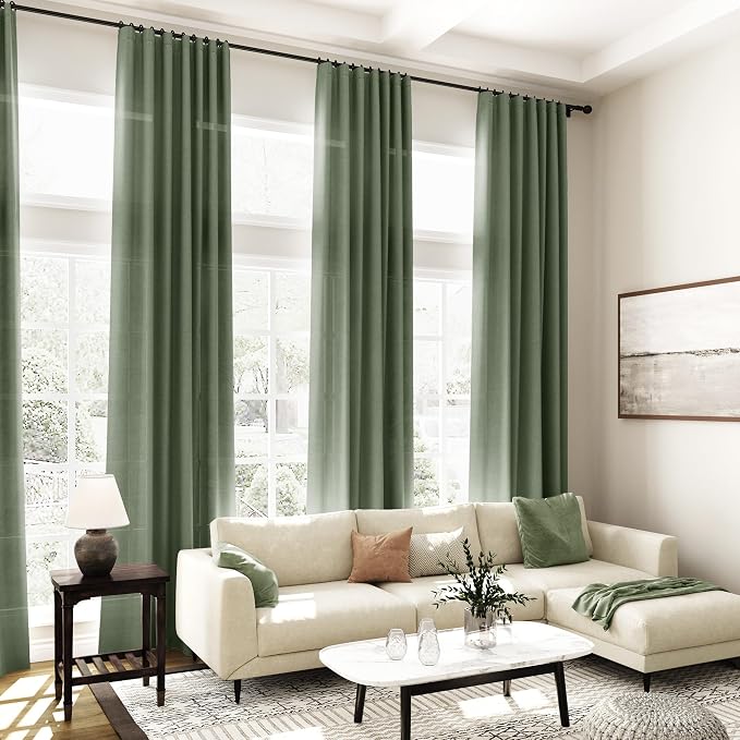 Extended Curtain Olive Green Linen Sheer Curtains - Image 5
