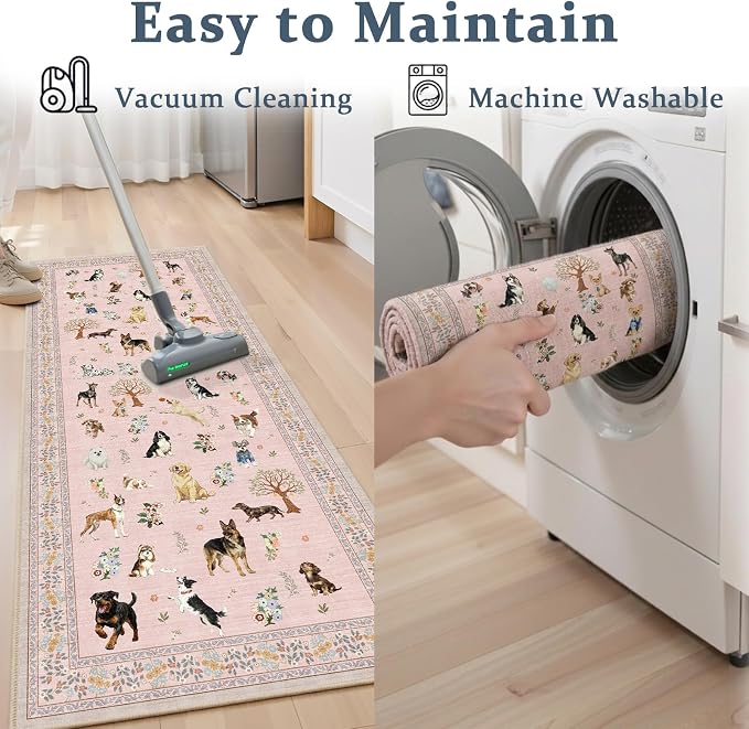 Pink Hallway Runner Rug 2x5 for Bedroom Kitchen | Ultra-Thin; Boho Style; Low - Image 6
