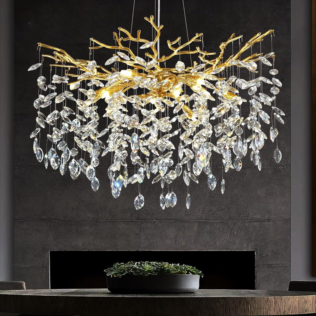 Modern Crystal Chandelier, 30" Chandeliers for Dining Room,Gold K9 Crystal Tree Branches Crystal Chandelier,10-Light Living Room Chandeliers, Fo Entryway,Foyer,Bedrooms