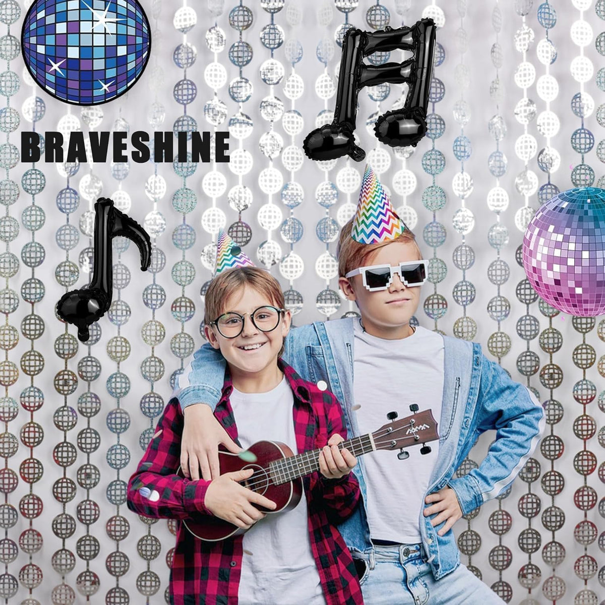 BRAVESHINE Hanging Balls Party Streamers Backdrop - 2 Pack Silver Tinsel Foil Curtain Photo Fringe Backdrop for 70s 80s Party, Birthdays, Bachelorette, Engagement, Music, Dance,New Years Decorations