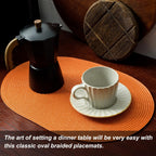 AHHFSMEI Placemats Set of 6 for Dining Table Washable Woven Vinyl Non-Slip 18x12 inches Placemat Heat-Resistant Durable Table Mats for Dining Table Easy to Clean(Oval Orange,6)