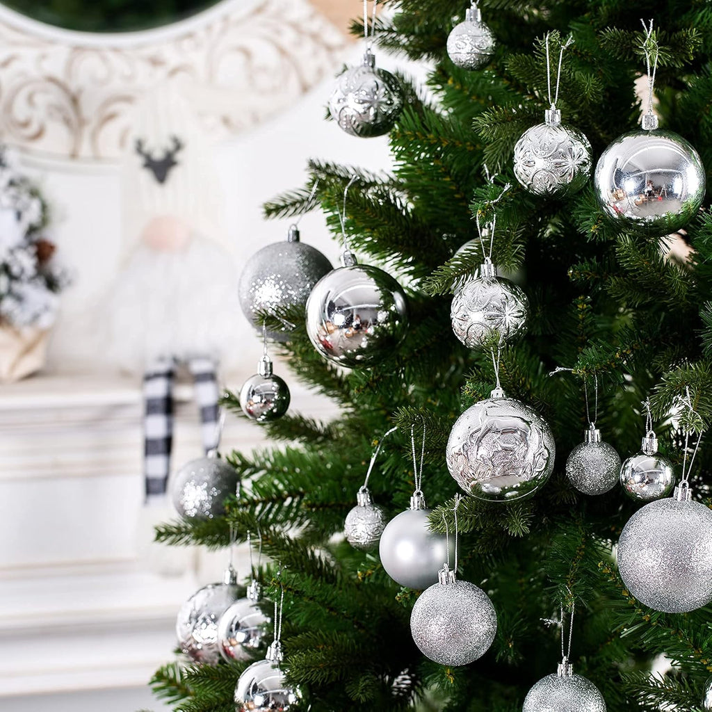 Christmas Ornaments for Xmas Trees,Silver Shatterproof Christmas Ball Ornaments