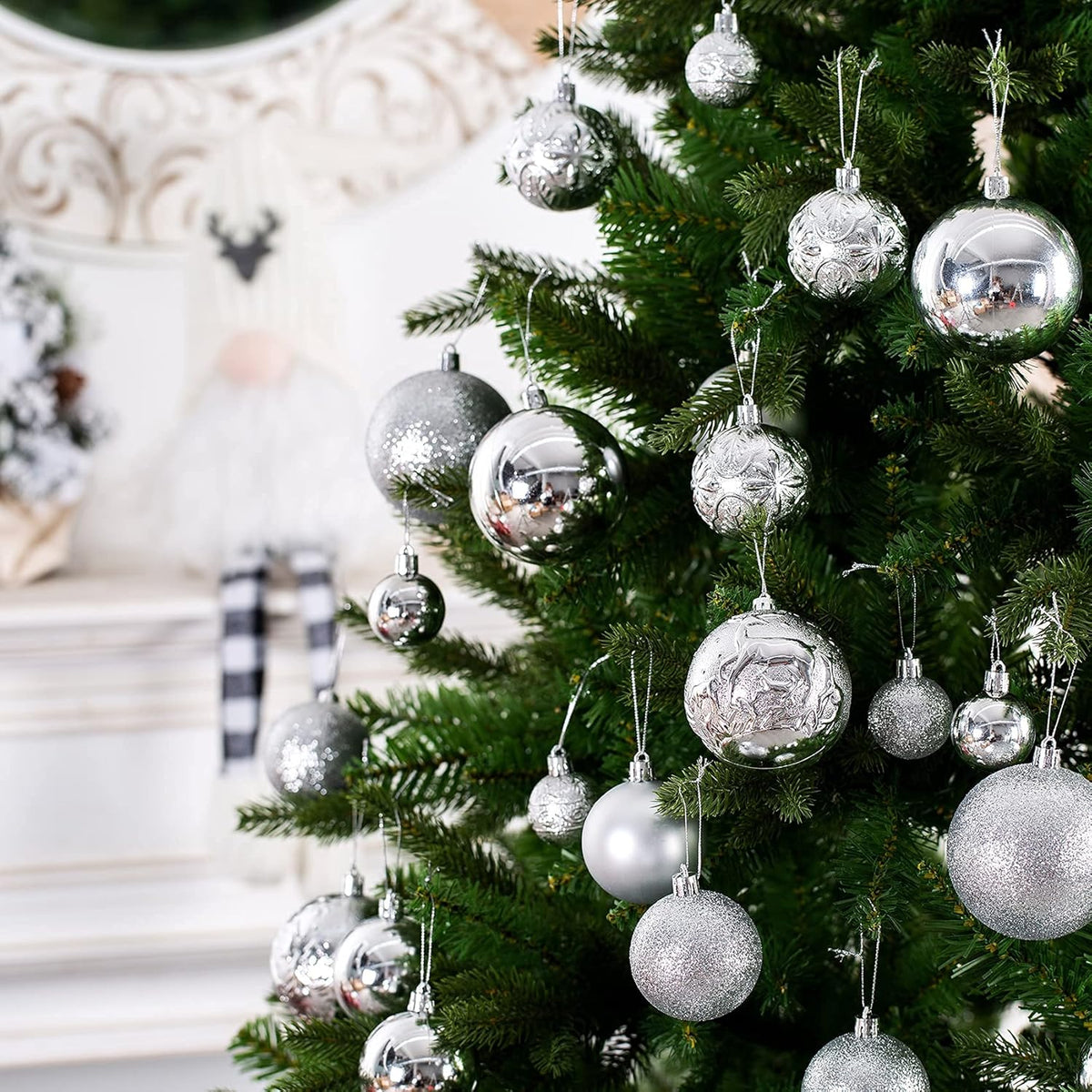 Christmas Ornaments for Xmas Trees,Silver Shatterproof Christmas Ball Ornaments