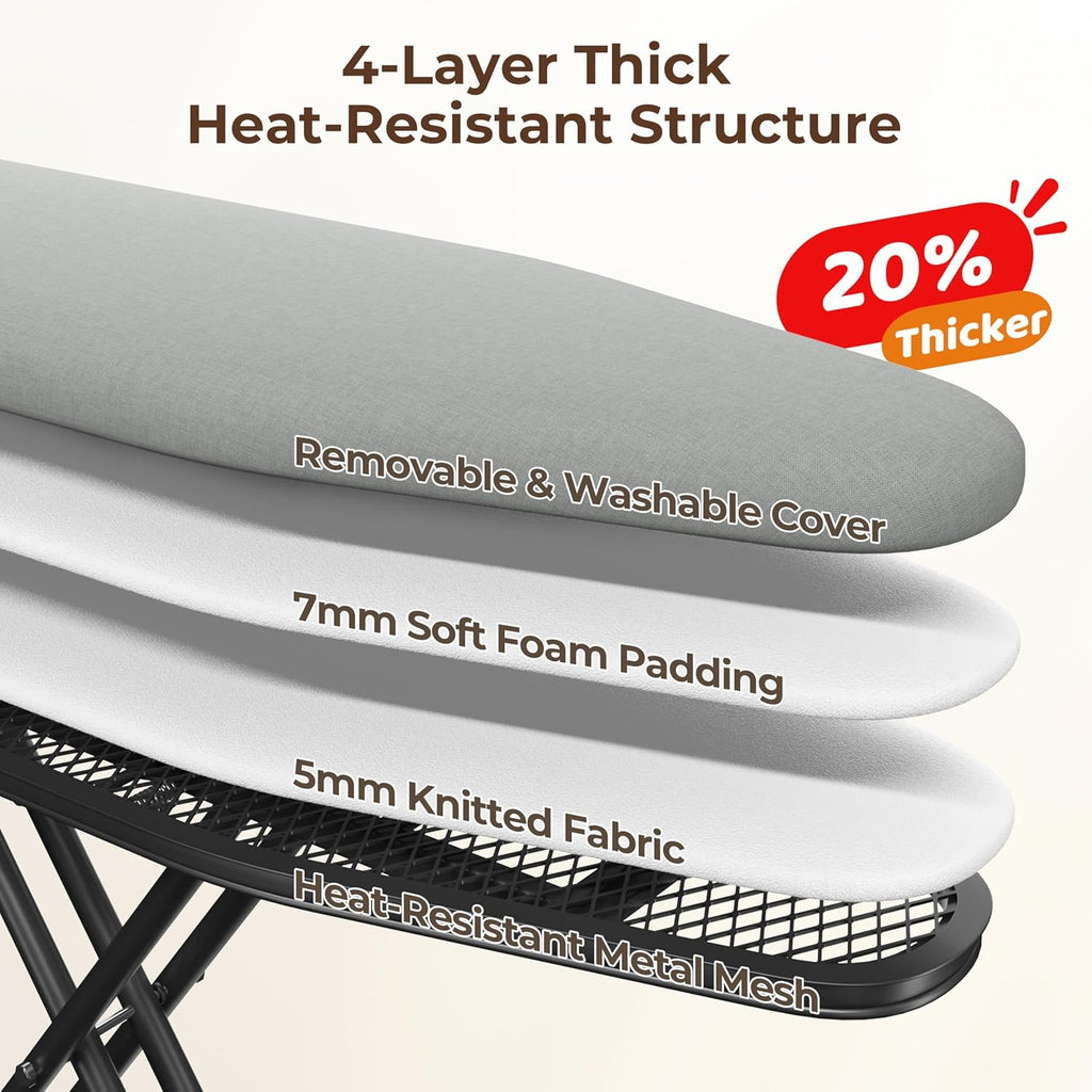 Yaheetech Foldable Ironing Board, Heavy Duty Iron Board with 9 Adjustable Heights, 4 Layer Cover and Safety Iron Rest, 52X14 Compact and Space Save Iron Board for Home Laundry Room Use, Gray