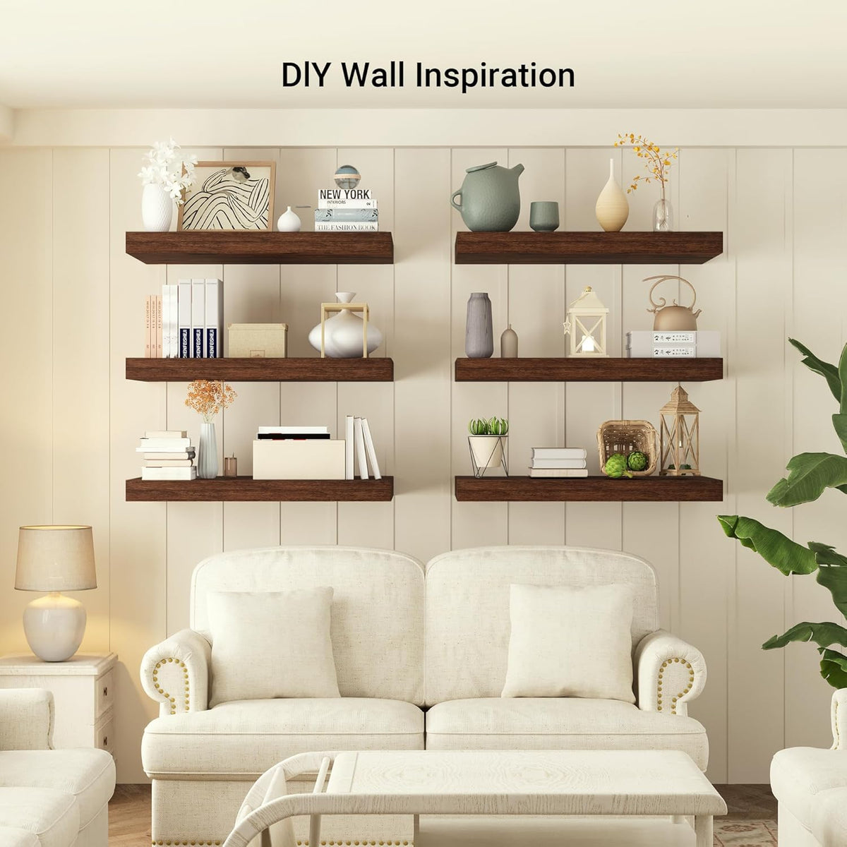 Heimlove 12 Inch Deep Floating Shelves, 48 x 12 inches Long, Large Display & Storage Shelf, Rustic Wood Wall Shelves for Fireplace Mantel, Set of 1(Rustic Brown)