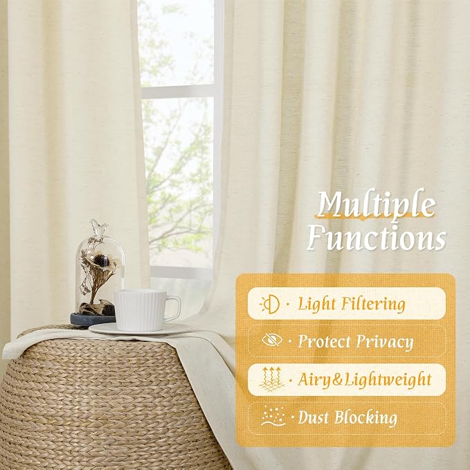 Linen Curtains 72 inches Long for Living Room, Light Beige, 2 Panels | Light - Image 9