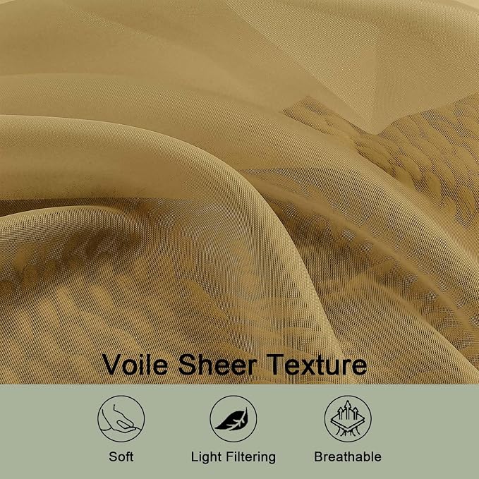 Extra Long Gold Sheer Curtains 96 Inches Long 2 Panels Set, Soft Lightweight - Image 5