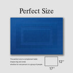 Placemats Set of 12 - Easy Clean Woven Vinyl Placemats for Dining Table, Indoor/Outdoor Place Mats, Washable PVC Table Mats（Navy Cube）