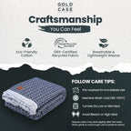 Gold Case Throw Blanket for Bed – 100% Recycled Turkish Cotton Bed Blanket – Decorative Throw Cotton Blankets for Living Room & Bedroom – Retro Navy Blue Woven Queen Blankets – 90x90