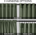Linen Kitchen Curtains 30 Inches Long 2 Panels Olive Green Semi Sheer Short - Image 2