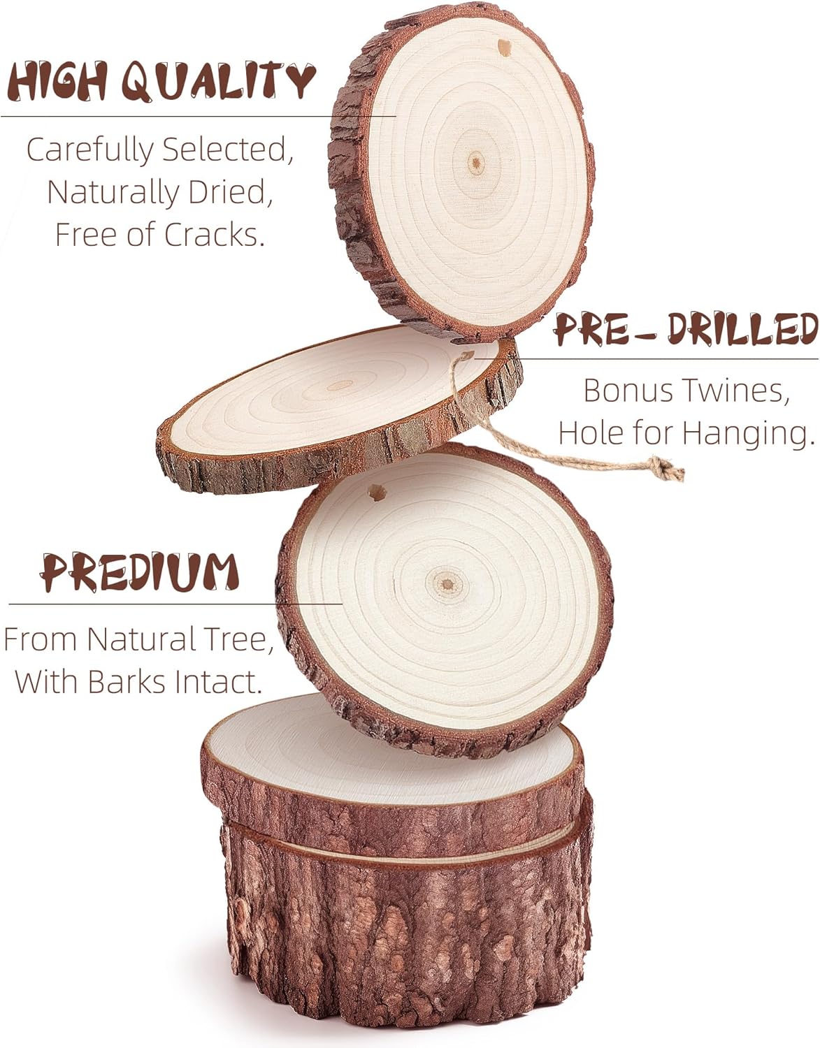 Unfinished Wood Slices with Hole, Natural Wood Circles Blank with Bark for DIY Crafts, Home Decor, Christmas Ornaments (30Pcs, 2.8-3.1 Inch)