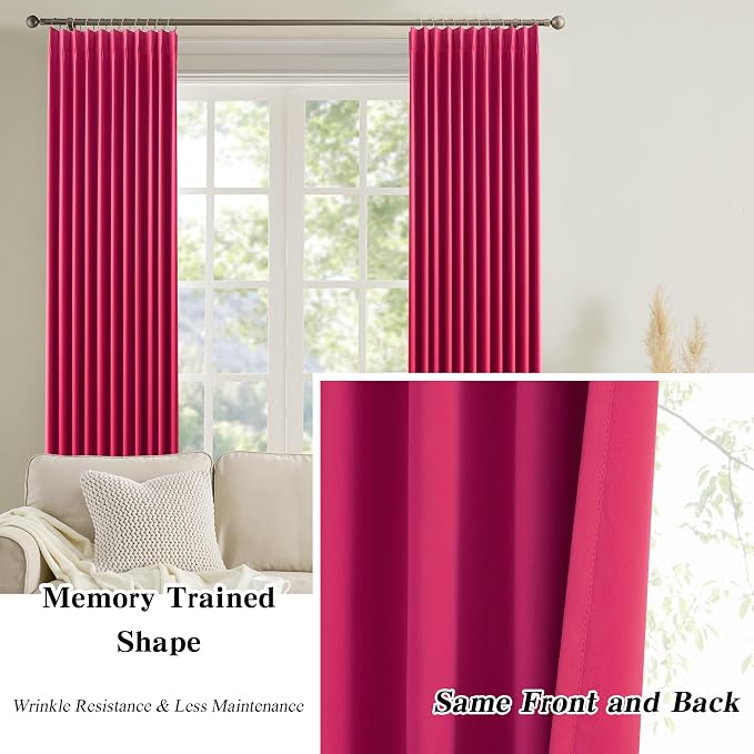 Hot Pink Fuchsia Pinch Pleated Curtains Blackout 84 Inches Long, Room Darkening - Image 6