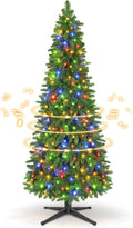 7.5ft Slim Pencil Christmas Tree Pre-lit, Remote Control, Rotating & Foldable Stand, RGB & Warm White Light for Home Decor