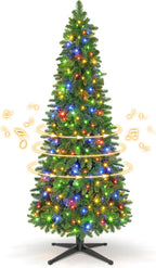 7.5ft Slim Pencil Christmas Tree Pre-lit, Remote Control, Rotating & Foldable Stand, RGB & Warm White Light for Home Decor