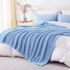 Light Blue Throw Blanket for Couch Sofa 90x90 inches Striped Design | Fleece by Unknown