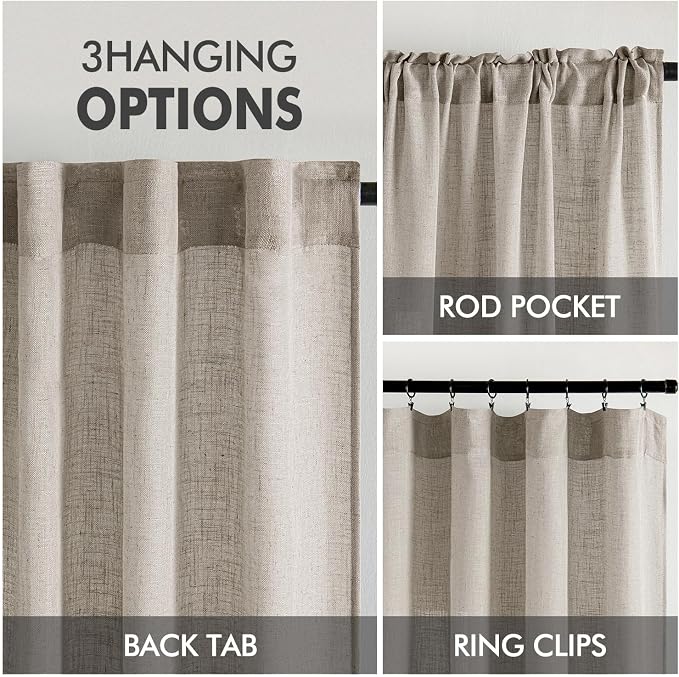 MIULEE Burlywood Birch Linen Curtains 52x63 Inch Long 2 Panels - Image 3