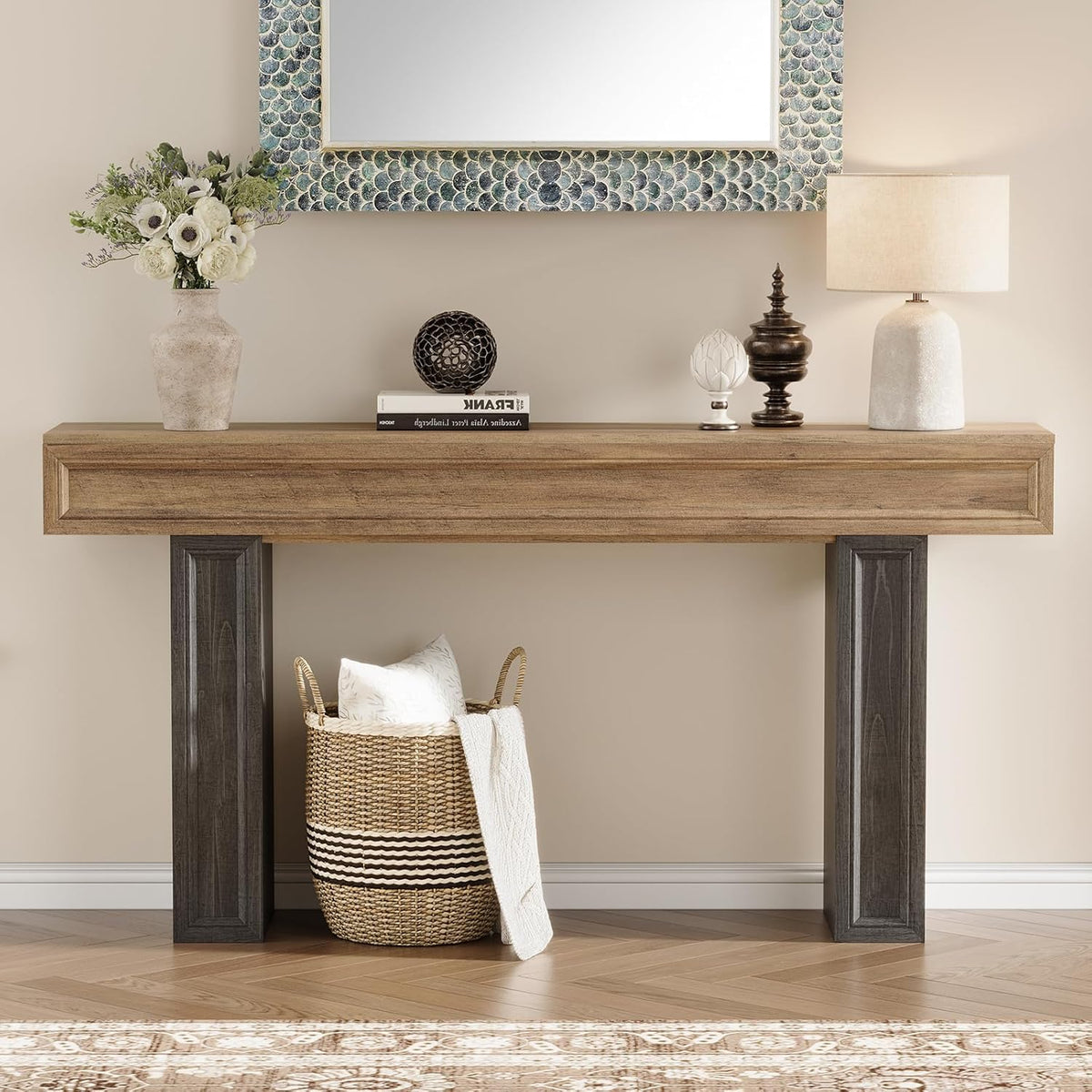Rresyet 63 Inch Long Console Table, Sofa Table Behind Sofa, Wooden Entryway Table, Farmhouse Entryway Table for Entry, Hallway, Living Room (Wood)