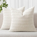 MIULEE Corduroy Decorative Throw Pillow Covers 16x16 Pure White Pack of 2 | by MIULEE