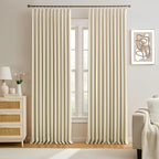 Cream Beige Blackout Pinch Pleated Curtains 95 Inches Long, Privacy Window by KEQIAOSUOCAI