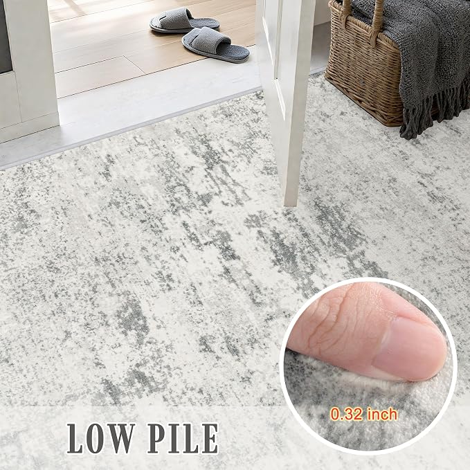 Area Rug Living Room: 8x8 Modern Washable Indoor Soft Carpet Gray | - Image 7
