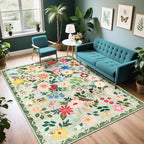 PLHXFR 6x9 Area Rug Living Room: Floral Washable Boho Soft Carpet Green | by PLHXFRSoftAreaRugs